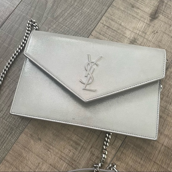 Saint Laurent Handbags - Saint Laurent YSL shimmery suede leather wallet on chain crossbody bag clutch
